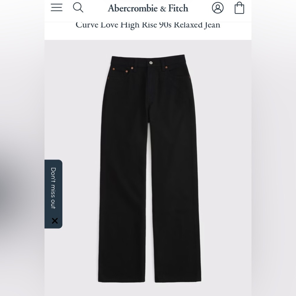 Abercrombie & Fitch Curve Love High Rise 90s Relaxed Jean in Black Size 27